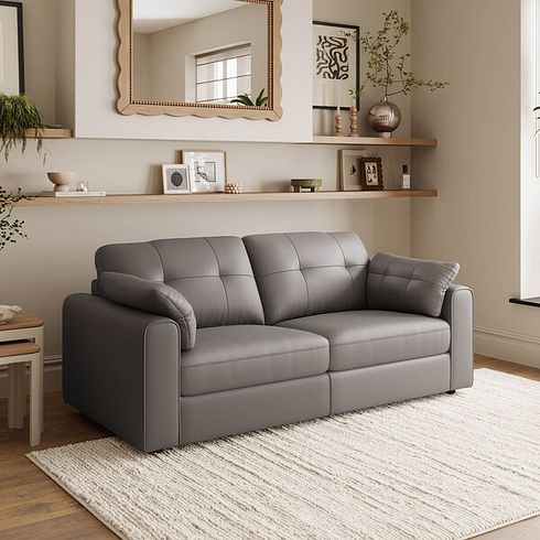 Marley 2 Seater Modular Sofa in Oslo Elephant Grey Leather - Group 8