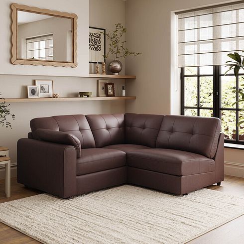 Marley 3 Seat Left Hand Modular Corner Sofa in Oslo Chestnut Leather - Group 6