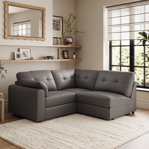 Marley 3 Seat Left Hand Modular Corner Sofa in Oslo Elephant Grey Leather - Group 6
