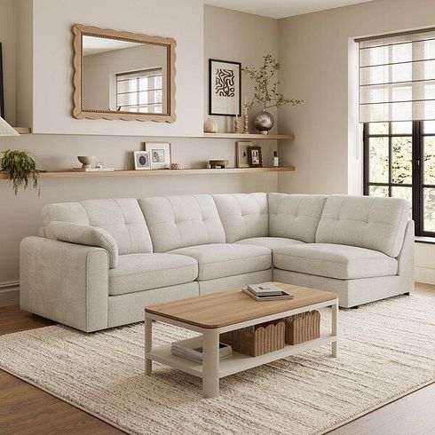 Marley 4 Seat Left Hand Modular Corner Sofa in Lila Ivory Fabric - Group 4