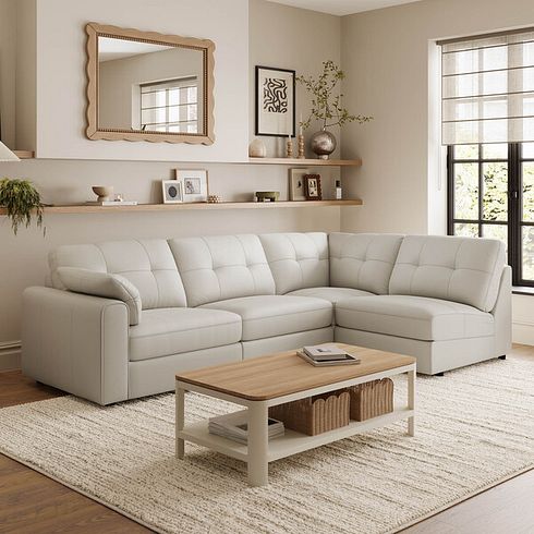 Marley 4 Seat Left Hand Modular Corner Sofa in Oslo Bone China Leather - Group 4