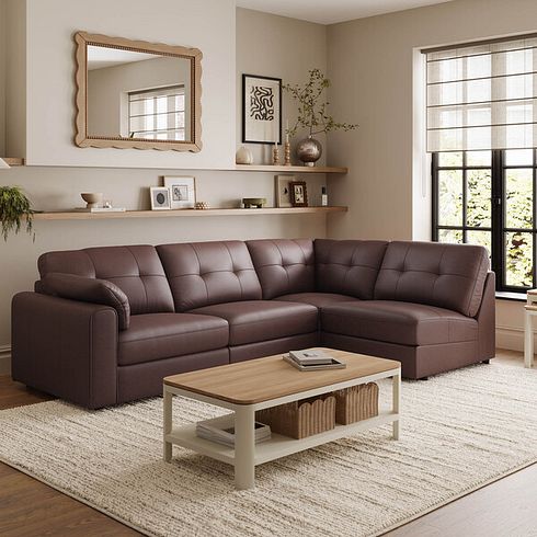 Marley 4 Seat Left Hand Modular Corner Sofa in Oslo Chestnut Leather - Group 4