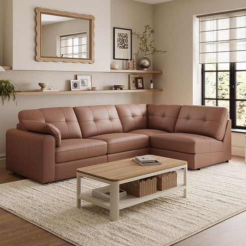 Marley 4 Seat Left Hand Modular Corner Sofa in Oslo Mocha Mousse Leather - Group 4