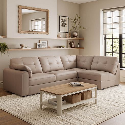 Marley 4 Seat Left Hand Modular Corner Sofa in Oslo Mushroom Leather - Group 4