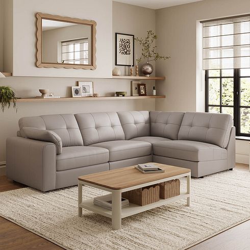 Marley 4 Seat Left Hand Modular Corner Sofa in Oslo Oyster Leather - Group 4
