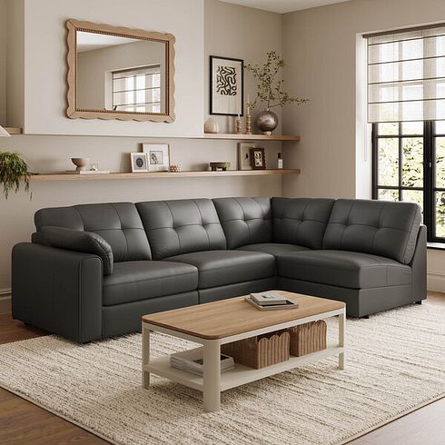 Marley 4 Seat Left Hand Modular Corner Sofa in Oslo Storm Leather - Group 4