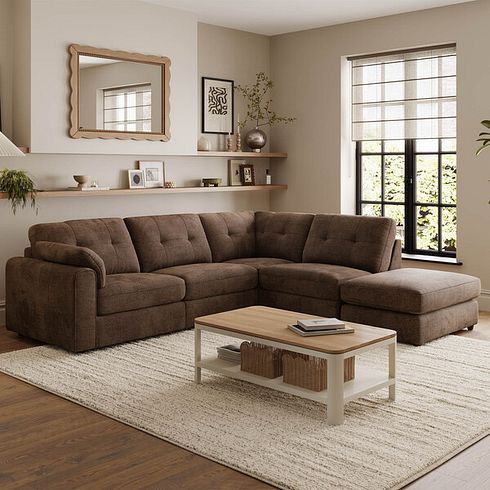 Marley 4 Seat Modular Open End Left Hand Corner Sofa in Lila Chocolate Fabric - Group 4 FOOT