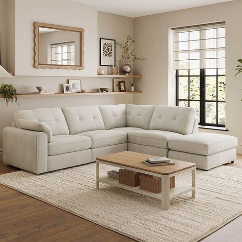 Marley 4 Seat Modular Open End Left Hand Corner Sofa in Lila Ivory Fabric -  Group 4 FOOT