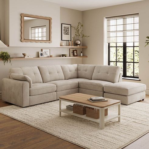 Marley 4 Seat Modular Open End Left Hand Corner Sofa in Lila Natural Fabric -  Group 4 FOOT