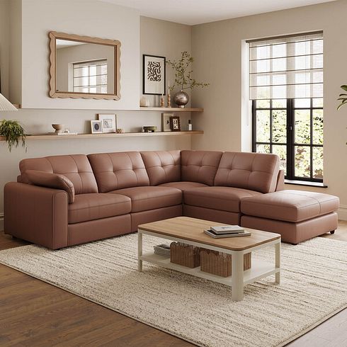 Marley 4 Seat Modular Open End Left Hand Corner Sofa in Oslo Mocha Mouse Leather -  Group 4 FT