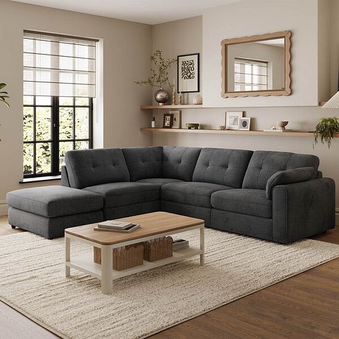 Marley 4 Seat Modular Open End Right Hand Corner Sofa in Lila Charcoal Fabric -Group 5 FOOT