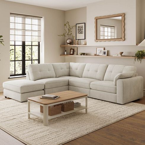 Marley 4 Seat Modular Open End Right Hand Corner Sofa in Lila Ivory Fabric -Group 5 FOOT
