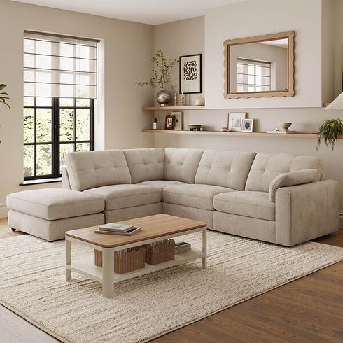 Marley 4 Seat Modular Open End Right Hand Corner Sofa in Lila Natural Fabric -Group 5 FOOT