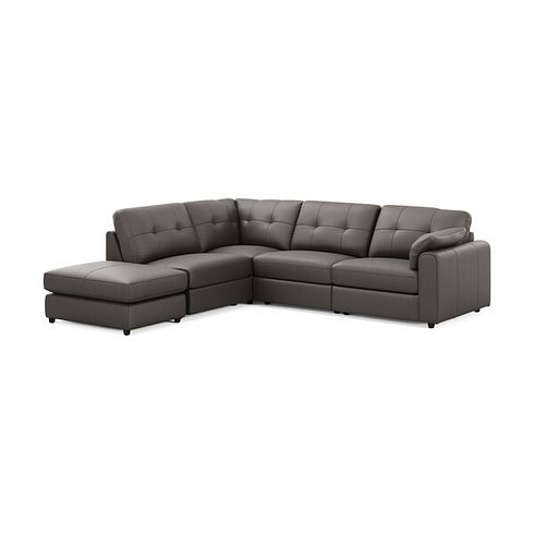 Marley 4 Seat Modular Open End Right Hand Corner Sofa in Oslo Elephant Grey Leather -Group 5 FOOT