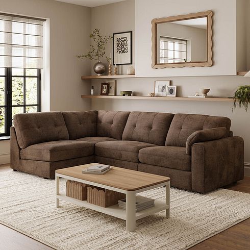 Marley 4 Seat Right Hand Modular Corner Sofa in Lila Chocolate Fabric - Group 5