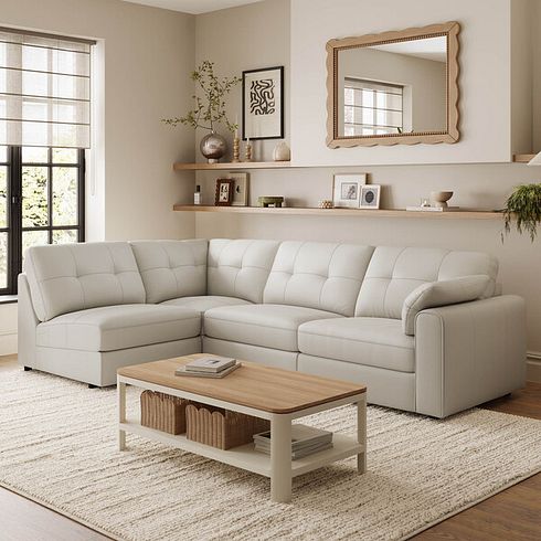 Marley 4 Seat Right Hand Modular Corner Sofa in Oslo Bone China Leather - Group 5