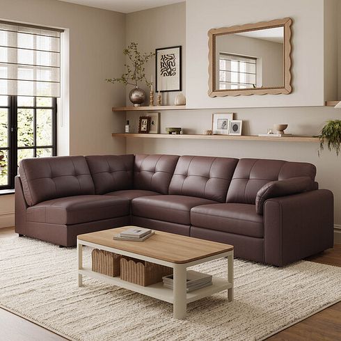 Marley 4 Seat Right Hand Modular Corner Sofa in Oslo Chestnut Leather - Group 5