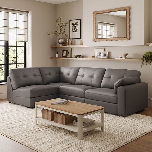 Marley 4 Seat Right Hand Modular Corner Sofa in Oslo Elephant Grey Leather - Group 5