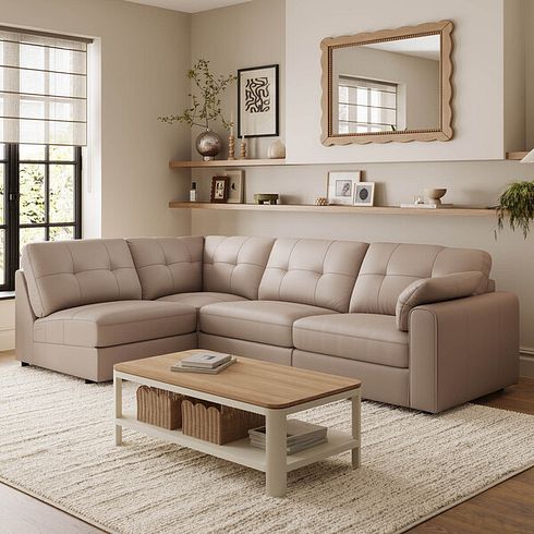 Marley 4 Seat Right Hand Modular Corner Sofa in Oslo Mushroom Leather - Group 5