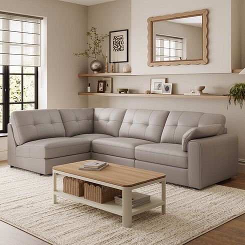 Marley 4 Seat Right Hand Modular Corner Sofa in Oslo Oyster Leather - Group 5