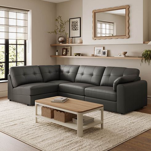 Marley 4 Seat Right Hand Modular Corner Sofa in Oslo Storm Leather - Group 5