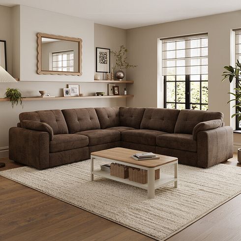 Marley 5 Seat Modular Corner Sofa in Lila Chocolate Fabric - Group 3