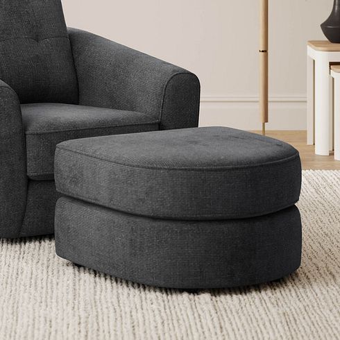 Marley Half Moon Footstool in  Lila Charcoal Fabric