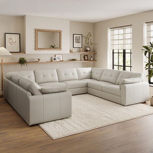 Marley Large U-Shape Modular Corner Sofa in Oslo Bone China Leather - Group 11
