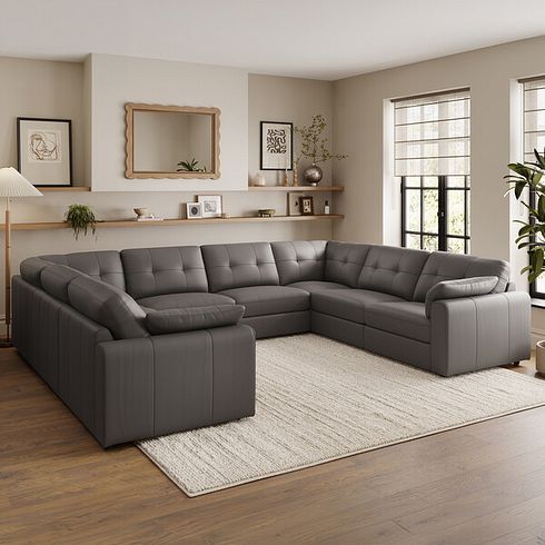 Marley Large U-Shape Modular Corner Sofa in Oslo Elephant Grey Leather - Group 11