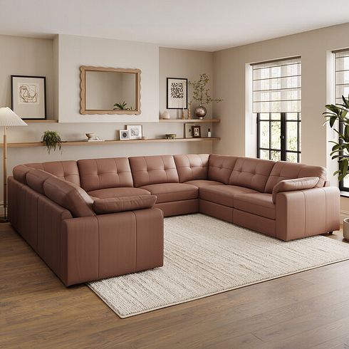Marley Large U-Shape Modular Corner Sofa in Oslo Mocha Mousse Leather - Group 11