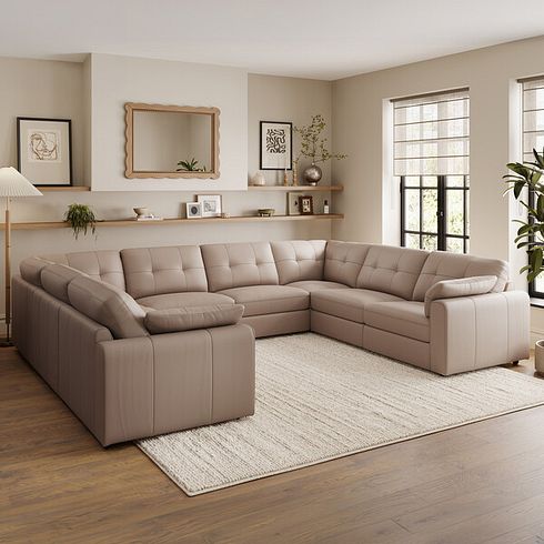 Marley Large U-Shape Modular Corner Sofa in Oslo Mushroom Leather - Group 11