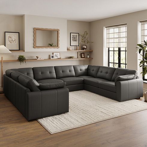 Marley Large U-Shape Modular Corner Sofa in Oslo Storm Leather - Group 11