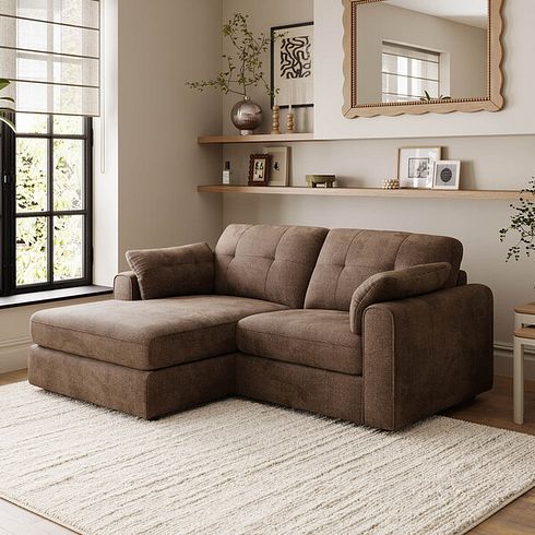 Marley Modular 2 Seater Left Hand Compact Chaise Sofa in Lila Chocolate Fabric - Group 12