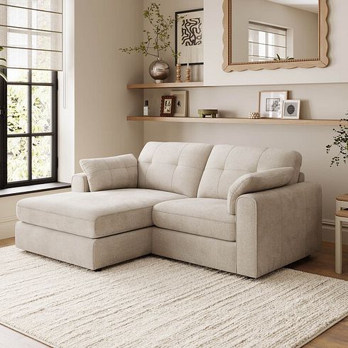 Marley Modular 2 Seater Left Hand Compact Chaise Sofa in Lila Natural Fabric - Group 12