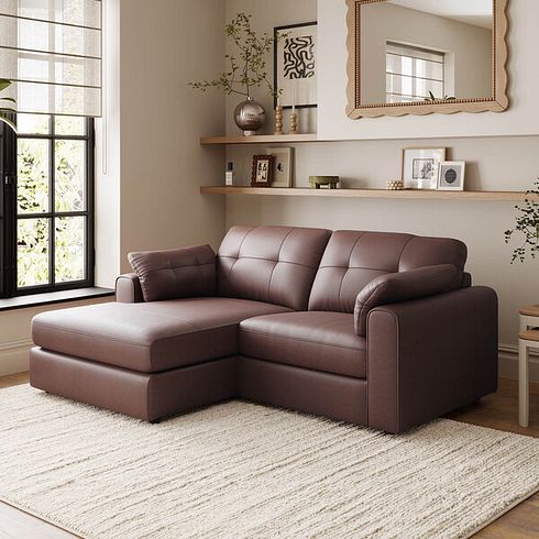 Marley Modular 2 Seater Left Hand Compact Chaise Sofa in Oslo Chestnut Leather - Group 12
