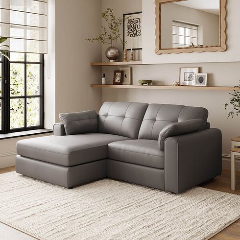 Marley Modular 2 Seater Left Hand Compact Chaise Sofa in Oslo Elephant Grey Leather - Group 12