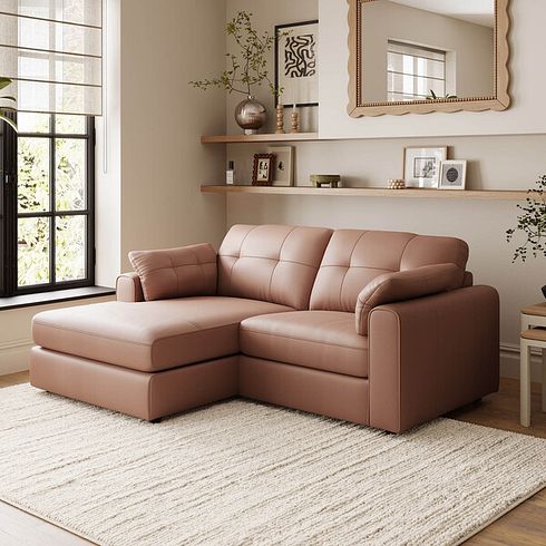 Marley Modular 2 Seater Left Hand Compact Chaise Sofa in Oslo Mocha Mouse Leather - Group 12