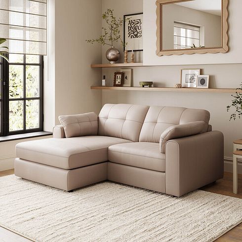 Marley Modular 2 Seater Left Hand Compact Chaise Sofa in Oslo Mushroom Leather - Group 12