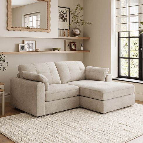 Marley Modular 2 Seater Right Hand Compact Chaise Sofa in Lila Natural Fabric - Group 13