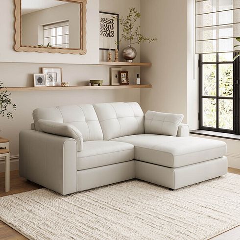 Marley Modular 2 Seater Right Hand Compact Chaise Sofa in Oslo Bone China Leather - Group 13