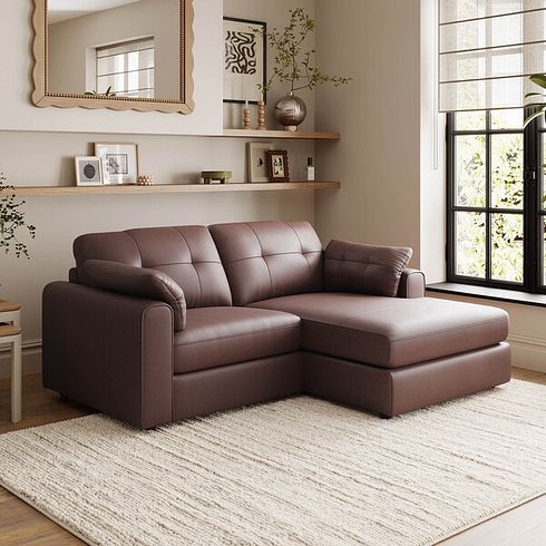 Marley Modular 2 Seater Right Hand Compact Chaise Sofa in Oslo Chestnut Leather - Group 13