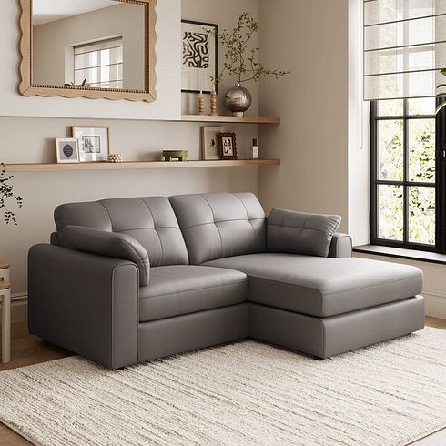 Marley Modular 2 Seater Right Hand Compact Chaise Sofa in Oslo Elephant Grey Leather - Group 13