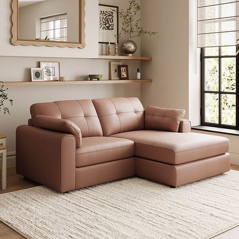 Marley Modular 2 Seater Right Hand Compact Chaise Sofa in Oslo Mocha Mouse Leather - Group 13
