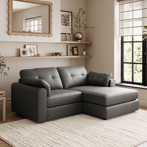 Marley Modular 2 Seater Right Hand Compact Chaise Sofa in Oslo Storm Leather - Group 13