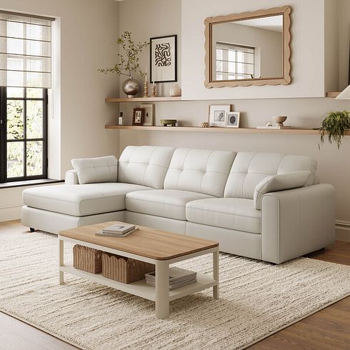 Marley Modular 3 Seater Left Hand Chaise Sofa in Oslo Bone China Leather - Group 14