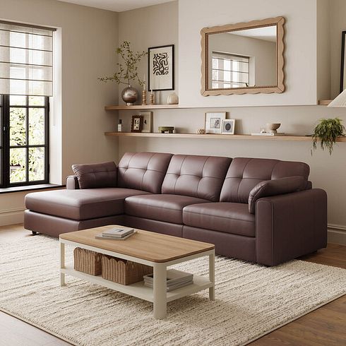 Marley Modular 3 Seater Left Hand Chaise Sofa in Oslo Chestnut Leather - Group 14