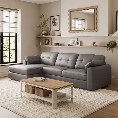 Marley Modular 3 Seater Left Hand Chaise Sofa in Oslo Elephant Grey Leather - Group 14