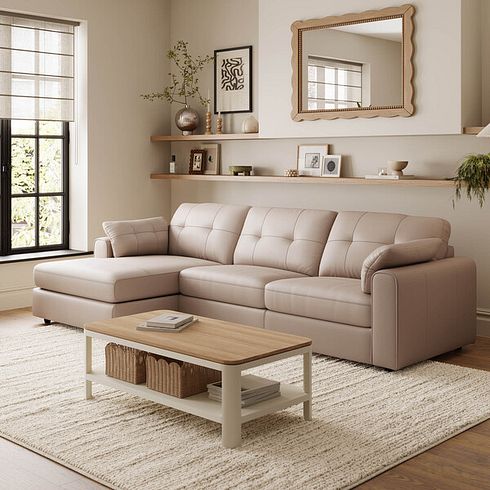 Marley Modular 3 Seater Left Hand Chaise Sofa in Oslo Mushroom Leather - Group 14