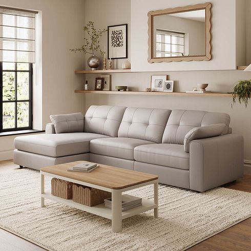 Marley Modular 3 Seater Left Hand Chaise Sofa in Oslo Oyster Leather - Group 14