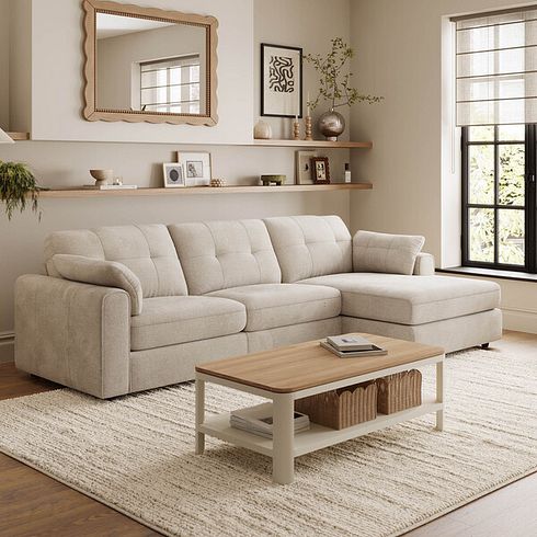 Marley Modular 3 Seater Right Hand Chaise Sofa in Lila Natural Fabric - Group 15